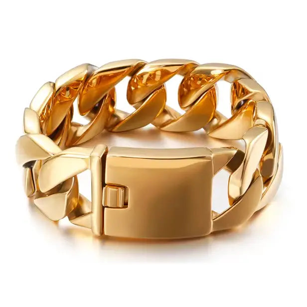 Chloe Chunky Chain Cuff Bracelet- Steel 14K Pvd