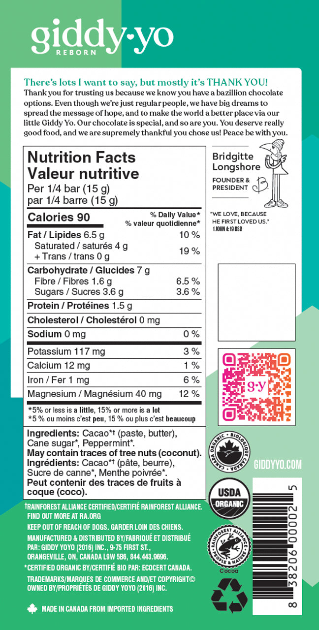 Mint 76% Dark Chocolate Bar Crunchy