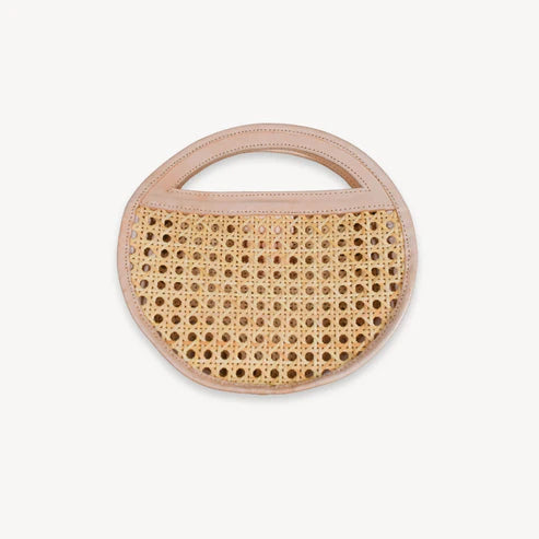 Round Leather Bag with Cane Accent