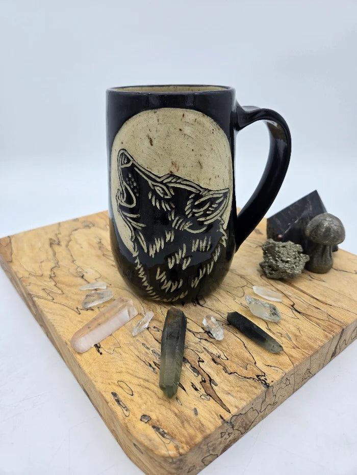 Black Full Moon Wolf Mug