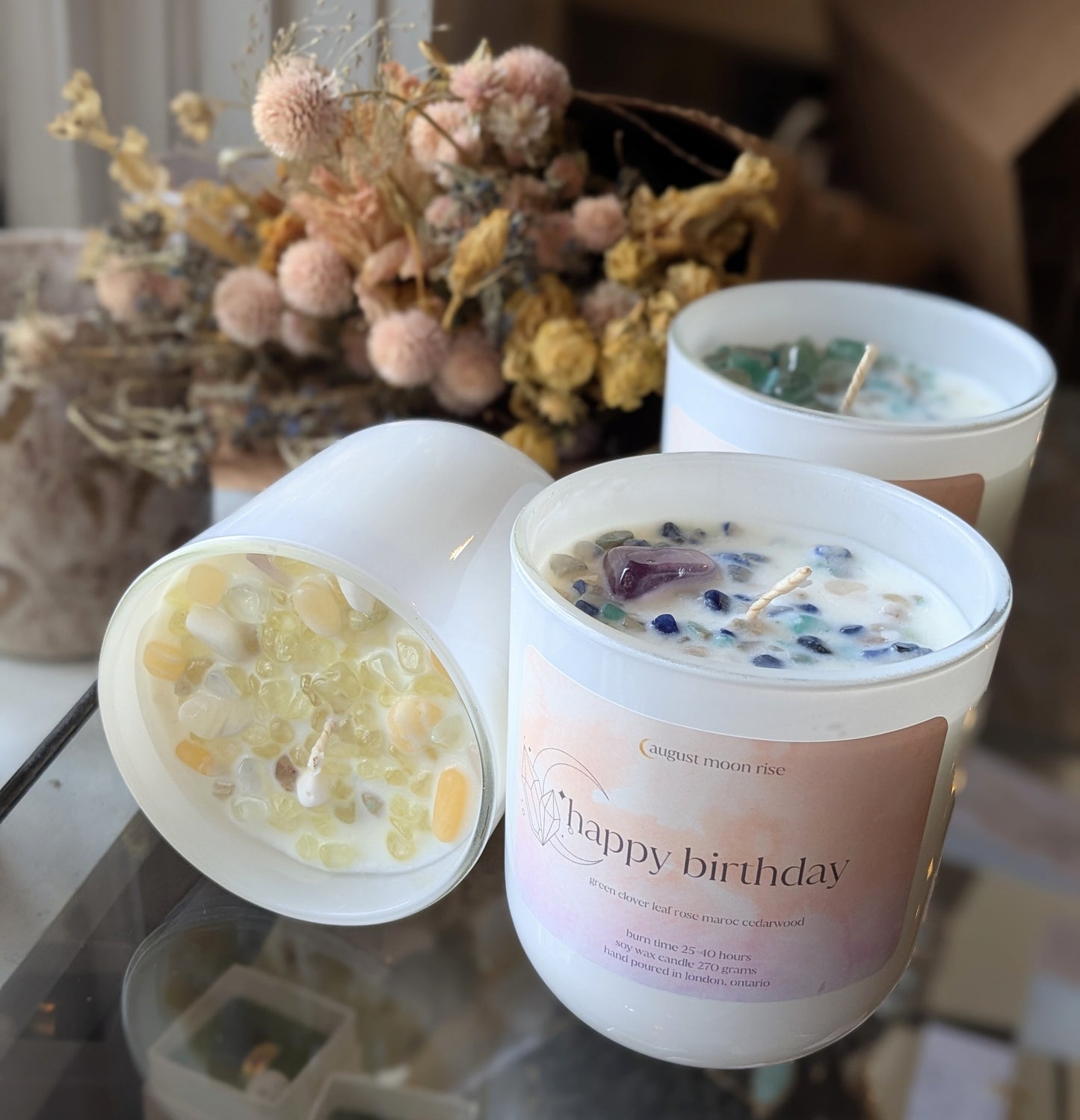 Happy Birthday Crystal Candle (White)