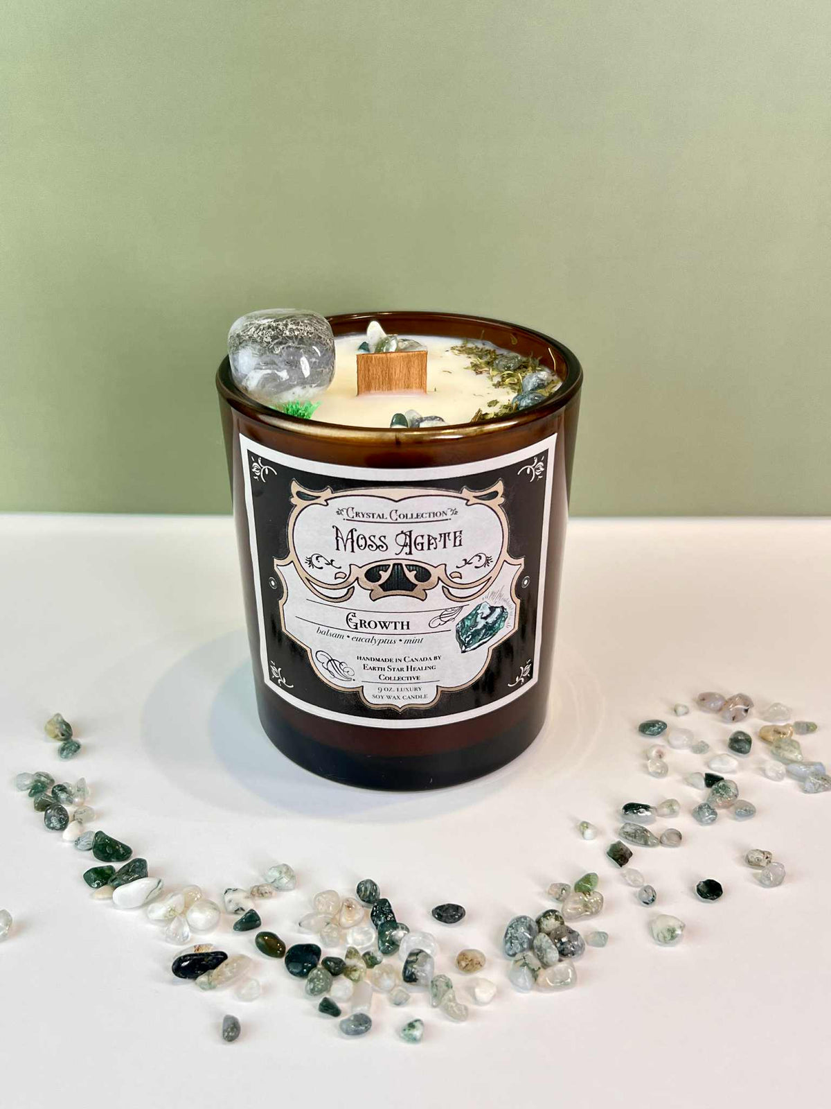 Moss Agate - Growth | Luxury Crystal Candle