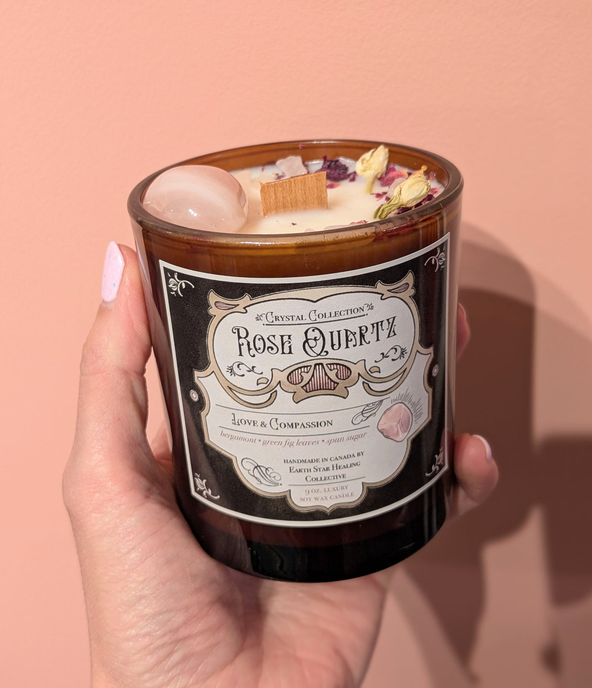 Rose Quartz - Love & Compassion | Luxury Crystal Candle