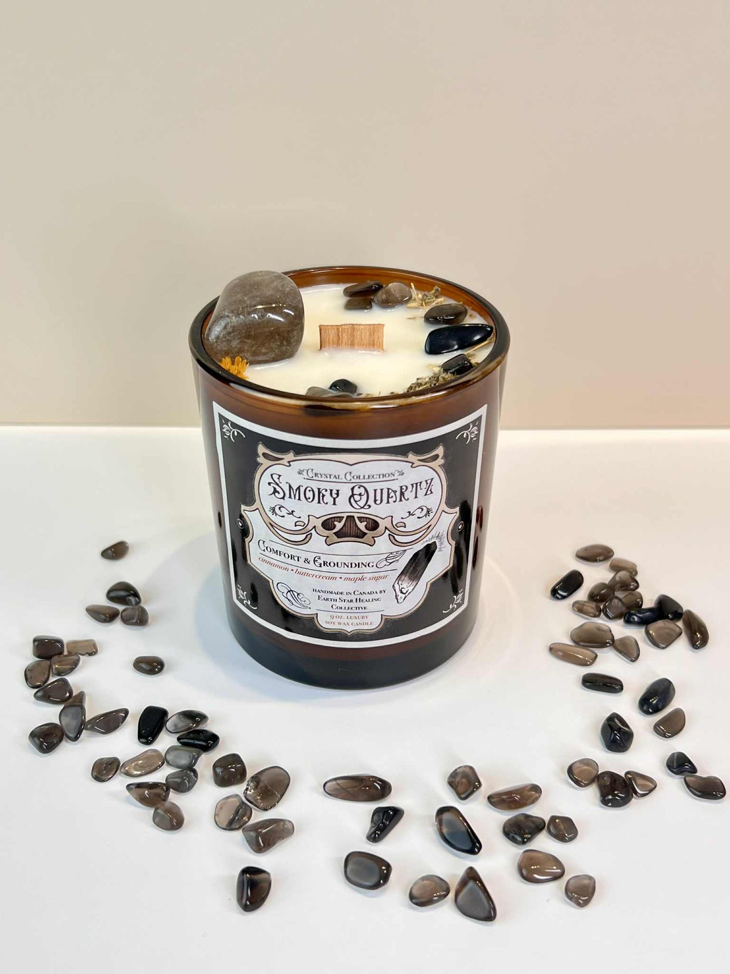 Smoky Quartz - Comfort + Grounding | Luxury Crystal Candle