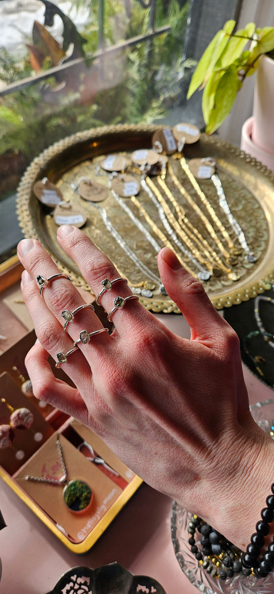 Moldavite Sterling Silver Rings