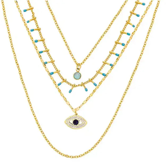 Electra- Evil Eye Turquoise Multi Strand Necklace