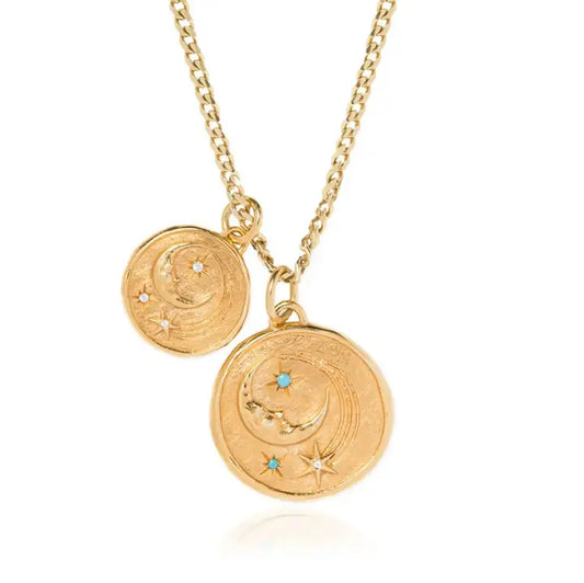 Athena Luna Coin Charm Necklace- 2 lengths14K Gold