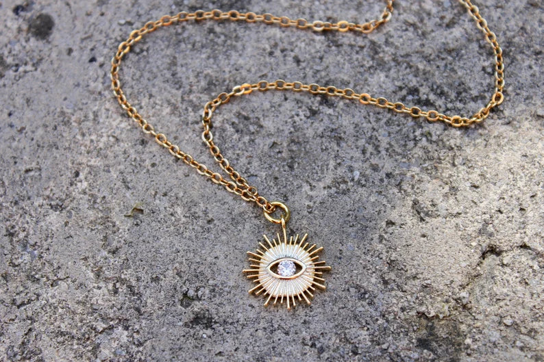 Vintage Acorn Eye Sunburst Necklace