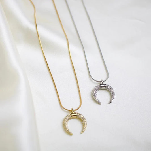 Tilly // Gold Rhinestone Crescent Necklace