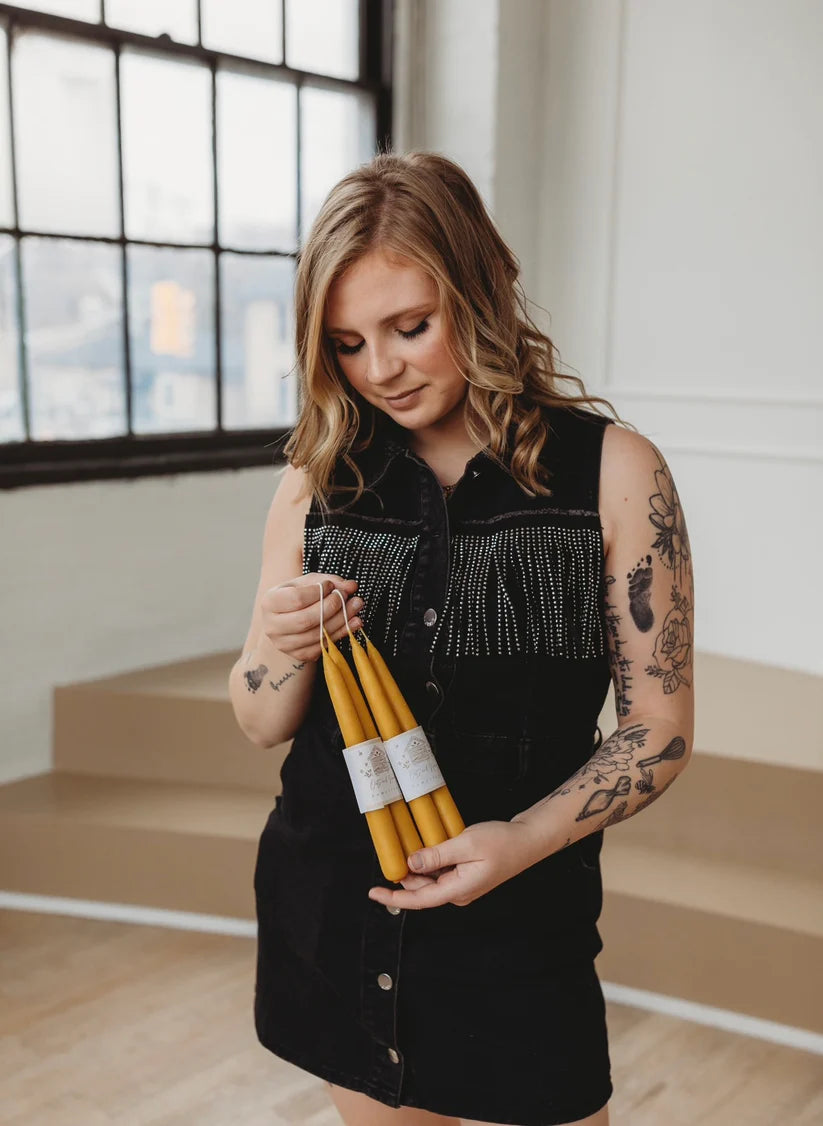 Hand Dipped Beeswax Taper Candles (Oats and Honey Homestead)