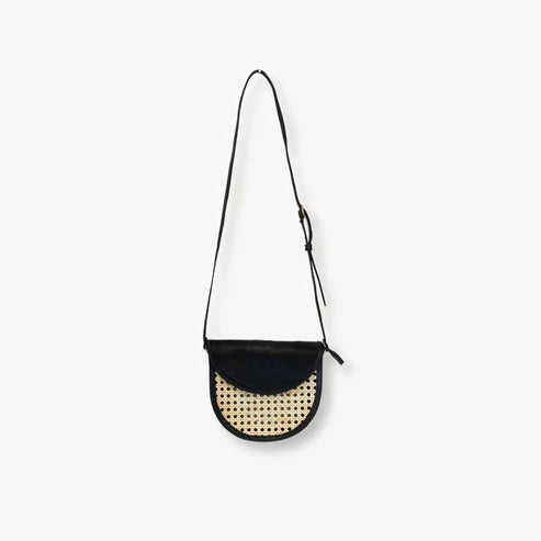 Half Moon Leather Bag with Cane Accent