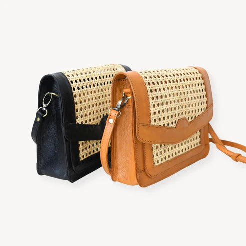 Leather Bag with Cane Accent - Rectangle
