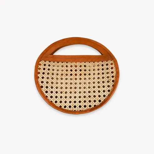 Round Leather Bag with Cane Accent