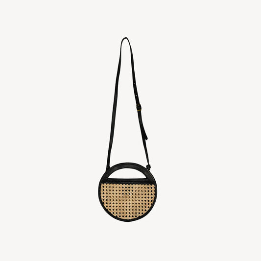 Round Leather Bag with Cane Accent