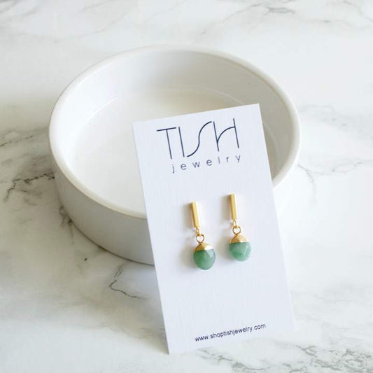 Leah Green Aventurine Bar Earrings