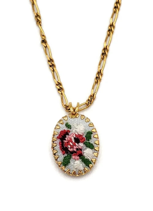 Rose Garden - Vintage Embroidered Necklace