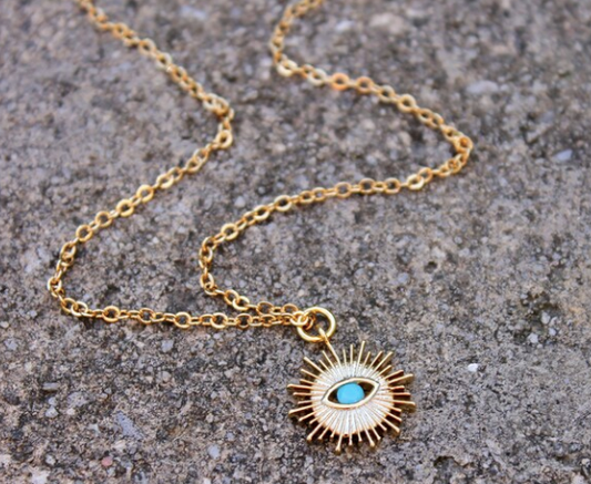 Vintage Acorn Eye Sunburst Necklace