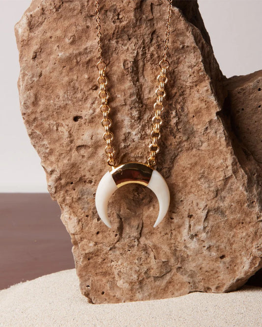 Devin // White Shell Crescent Necklace