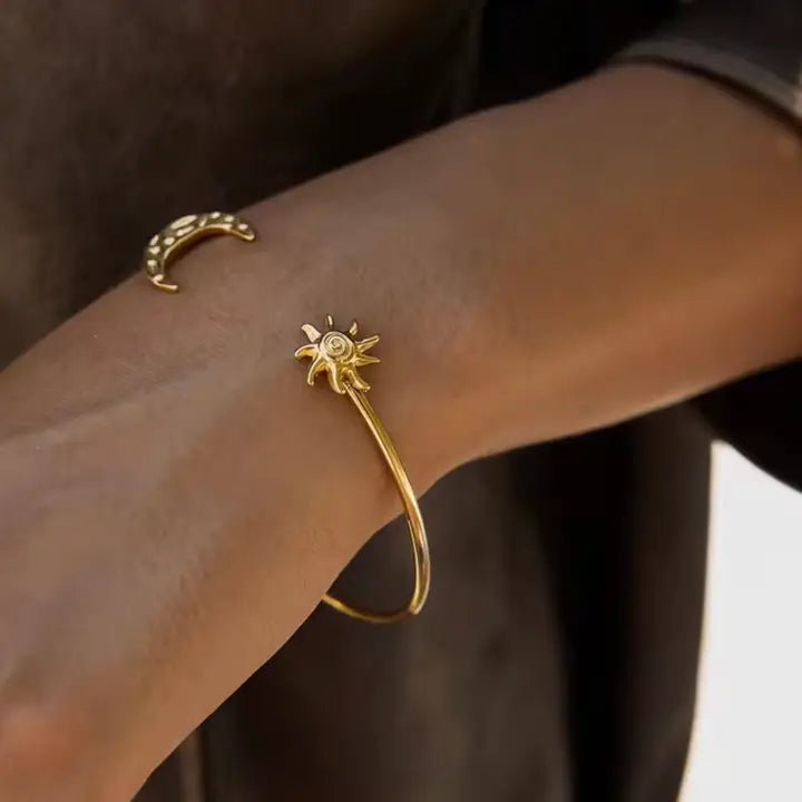 New Moon Open Cuff Bracelet- 18K Gold- Waterproof