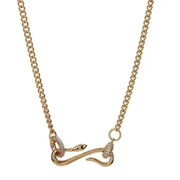 Snake Serpent Pendant Pavé Charm Necklace