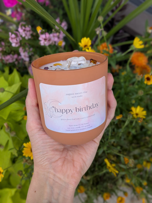 Happy Birthday Crystal Candle (terracotta)