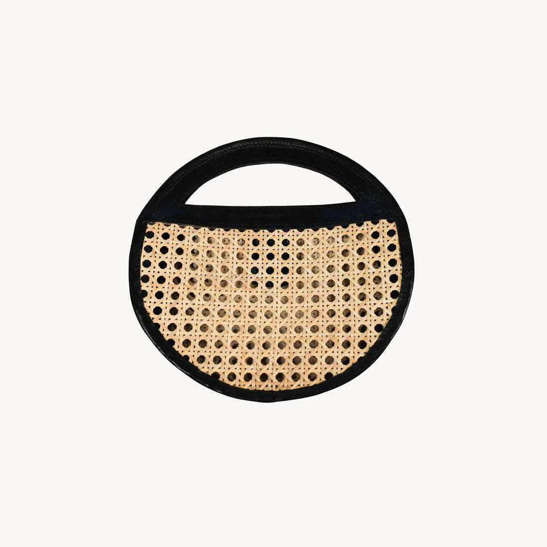 Round Leather Bag with Cane Accent