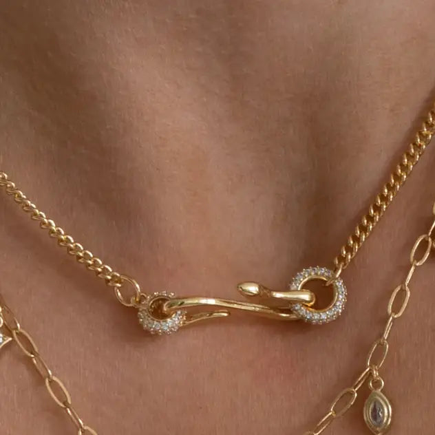 Snake Serpent Pendant Pavé Charm Necklace