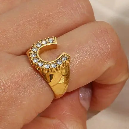 Lucky Horse Shoe- Steel and Cz 14K Gold
