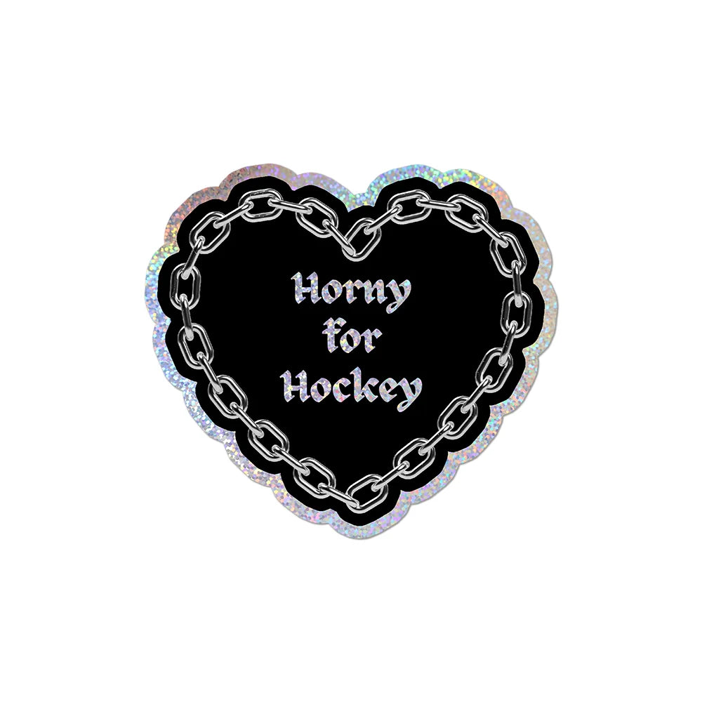Horny For Hockey Glitter Sticker