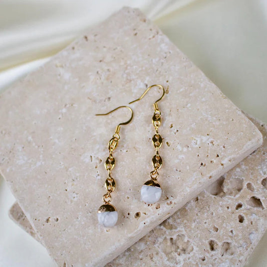 Opal Howlite Bean Chain Earrings