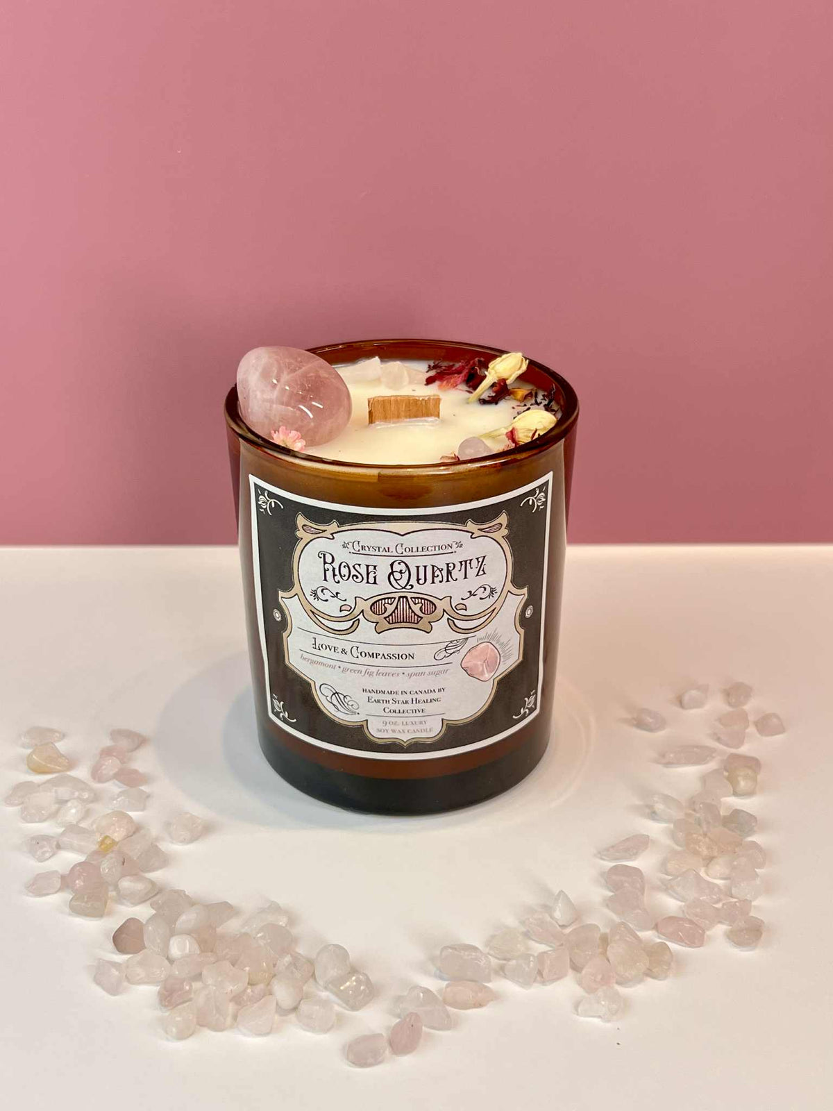 Rose Quartz - Love & Compassion | Luxury Crystal Candle
