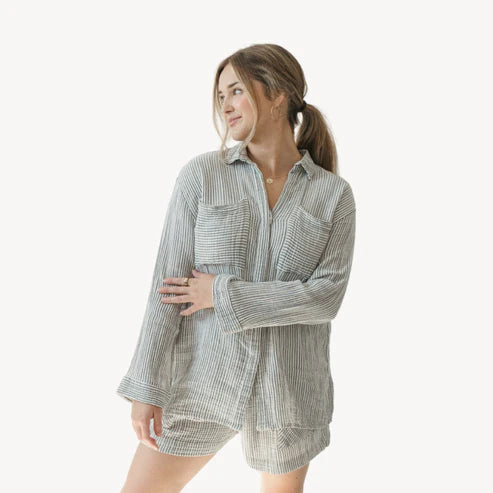 Striped Crinkle Pocket Shirt with Buttons